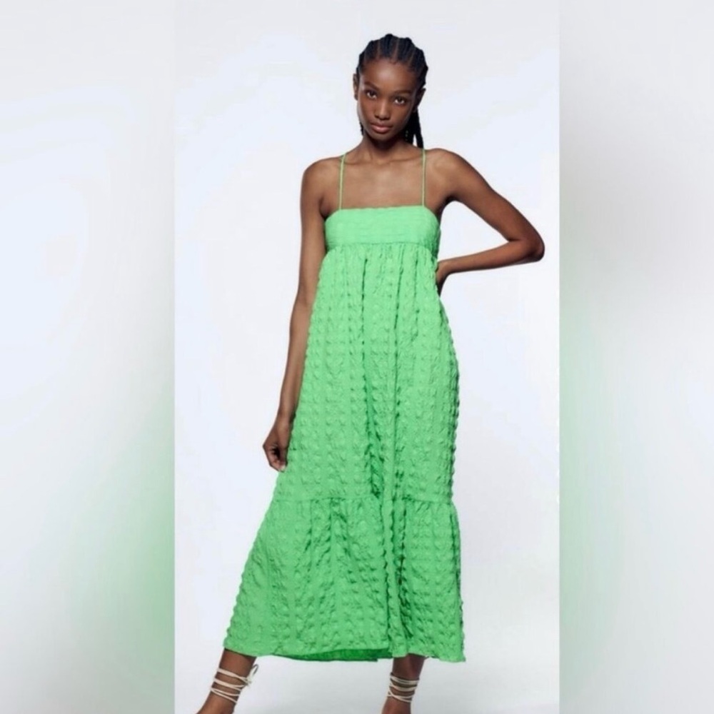 Zara Green Sundress Midi Sleeveless Spaghetti Strap